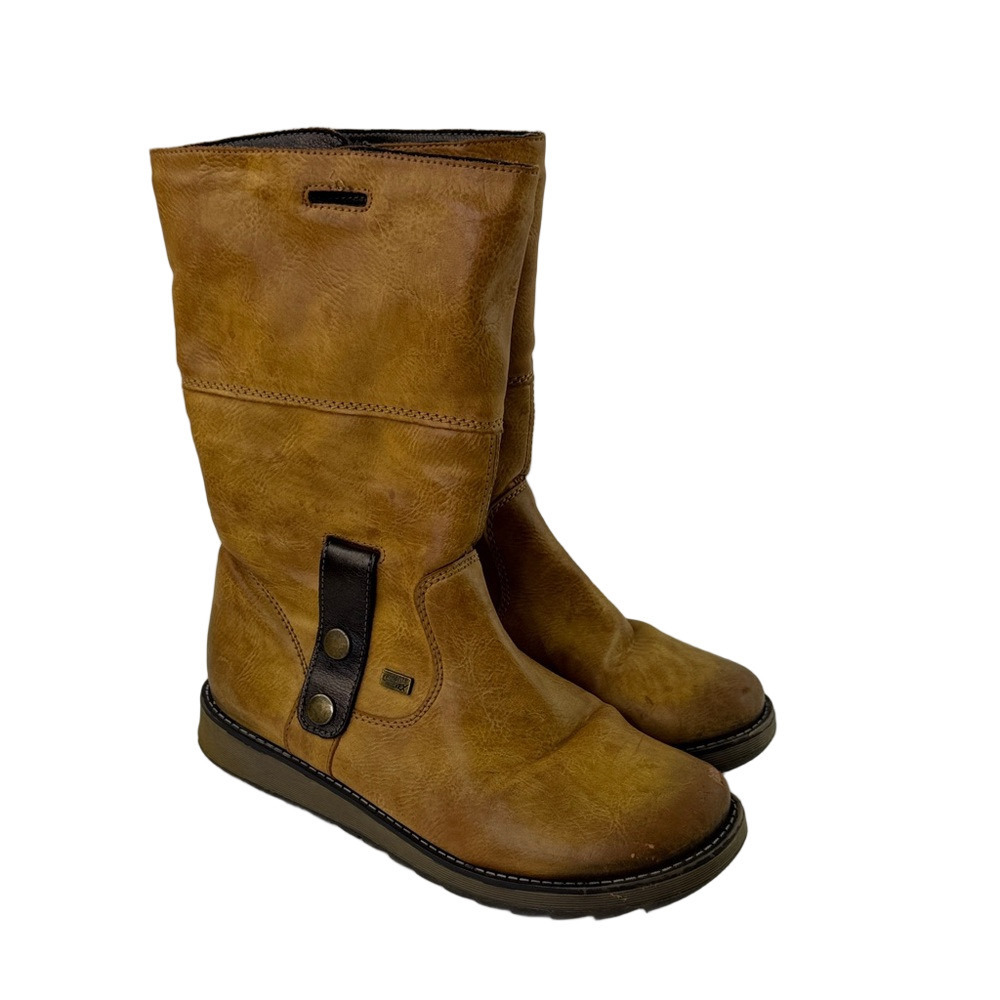 Remonte Tan Leather Winter Boots Faux Fur Trim
